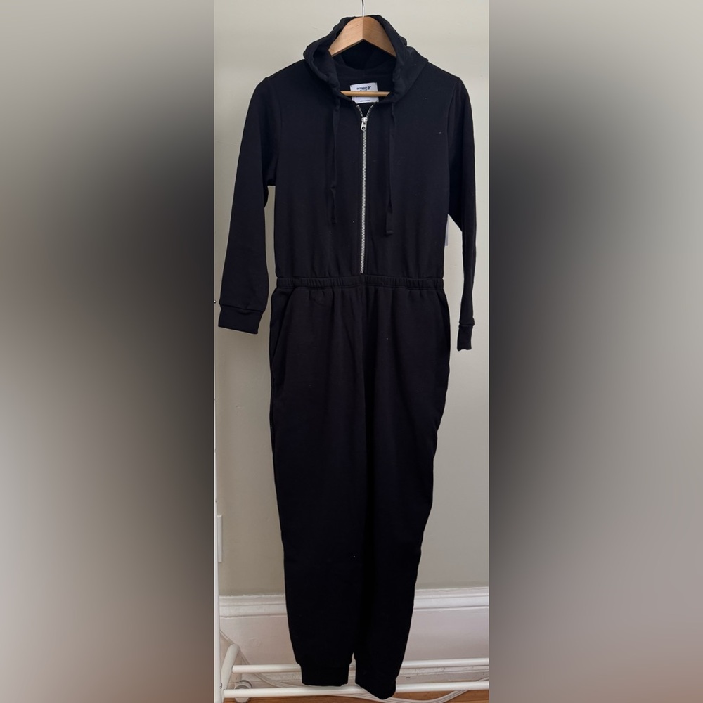 Old Navy - Black Fleece Hooded Jumpsuit - Size Small Petite